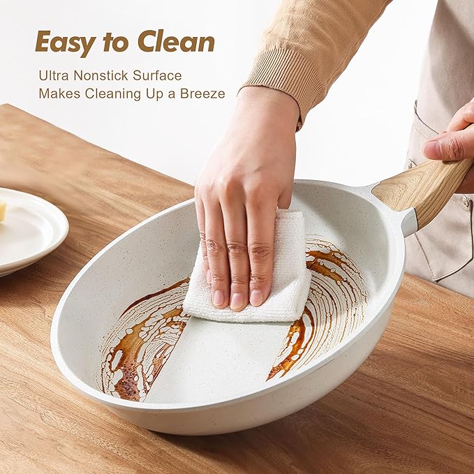 SENSARTE Nonstick Frying Pan Skillets, White Ceramic Coating Omelette Pans, Healthy Cookware Chef's Pan, Free of PTFE & PFAS (9.5+11+12.5 Inch)