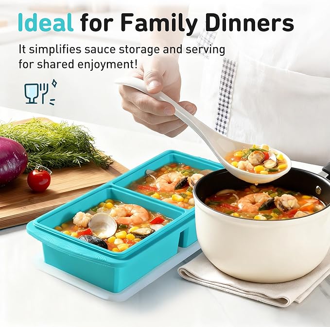 Silicone Freezer Tray with Lid Soup Freezer Container Molds with Steel Reinforced Rim Ice Cube Freezer Molds for Soup, Sauce, Leftovers, Homemade Meal Prep Containers Portion Control Food Storage