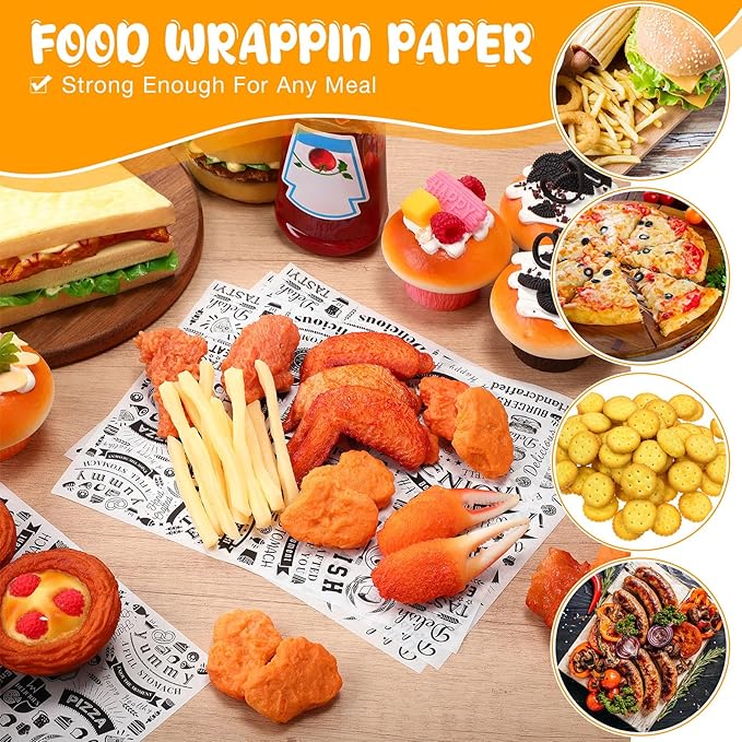 Outus 600 Pcs 8 x 10 inch Deli Wax Paper Sheets Grease Resistant Tray Basket Liners Newsprint Paper Water and Grease Proof Sandwich Wrapping Square Hot Dog Wrappers for Food Baking (White)