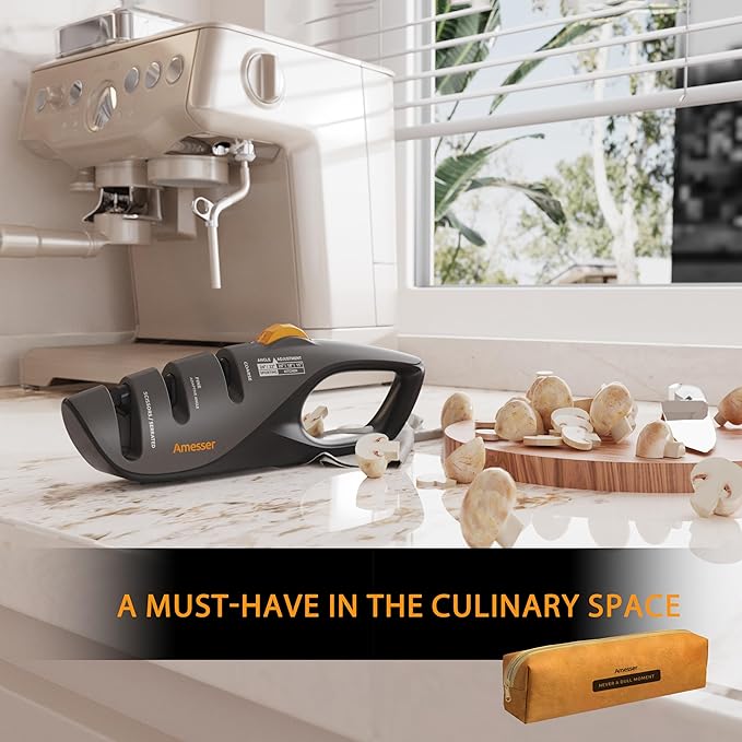 5-Angle Adjustable Knife Sharpener for Kitchen Knives, Scissors & Pocket Knives – Precision 15°-24° Sharpening with Coarse & Fine Slots, Non-Slip Base & Ergonomic Handle, Safe & Easy to Use