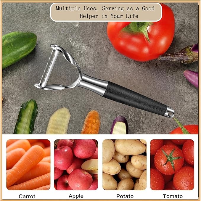 Peeler Ultra Sharp Stainless Steel Blades and Anti-slip Wood Handle Vegetable Fruit Potato Carrot Apple Peeler for Efficient Kitchen Prep