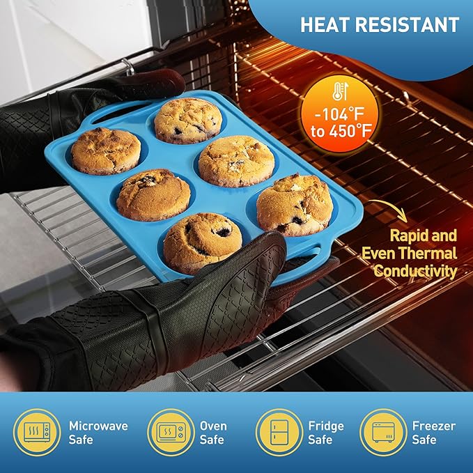 2 Packs 6 Cups Silicone Muffin Pan with Metal Reinforced Frame Jumbo Size Cupcake Pan Tray Egg Bites Silicone Molds Muffin Tin Tart Pans Bundt Pan Reposteria Accesorios Moldes Para Pasteles