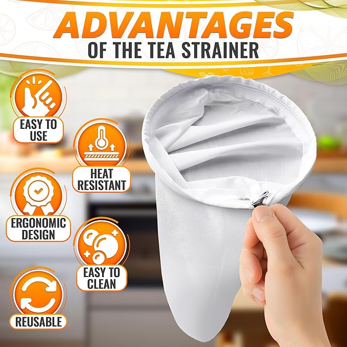 5.3" Large Thai Tea Strainer - Ultra Fine Mesh Сloth Strainer, with Stainless Steel Handle, Reusable, Easy to Clean - Coffee & Tea Filter Suitable for Milk, Juice, Vine & Сottage Сheese Filtering