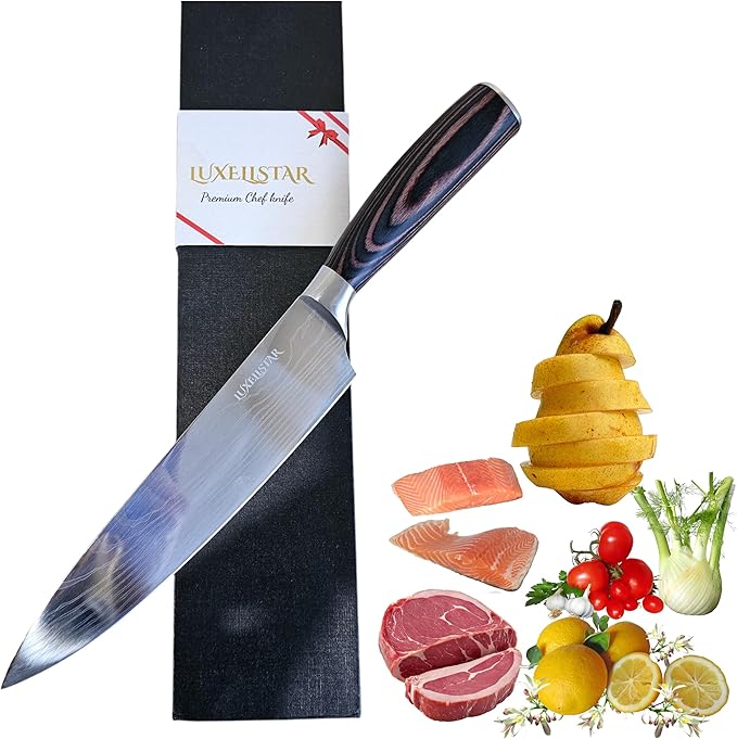 Chef Knife 8 Inch High Carbon Japanese Steel Ultra Sharp with Ergonomic Pakka Wood Stylish Handle, Durable 5CR15 Grade Blade Razor Edge, Gift Box for Family and Friends