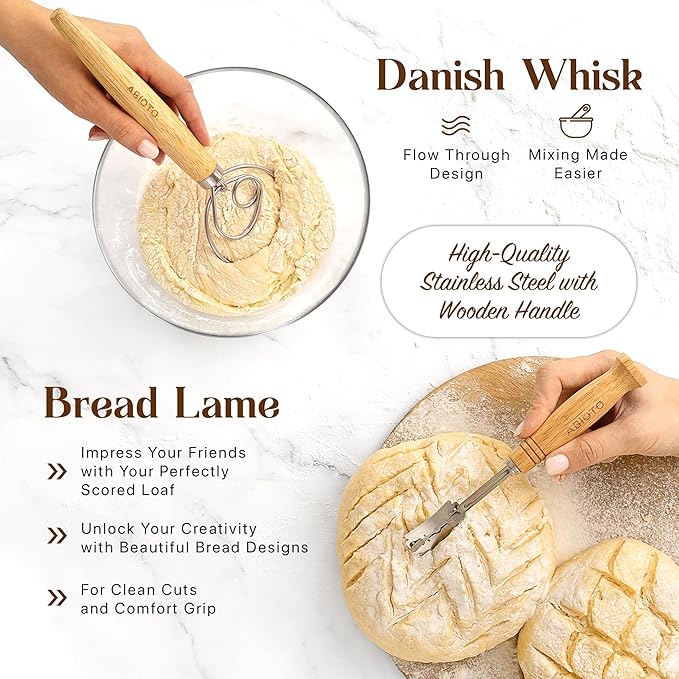 Sourdough Kit with Professional Bread Making Tools - Complete Sourdough Bread Making Kit with 10" Round & 11" Oval Handcrafted Bannetons, Bread Lame, Danish Whisk, Bowl & Dough Scrapers (14-Piece Kit)