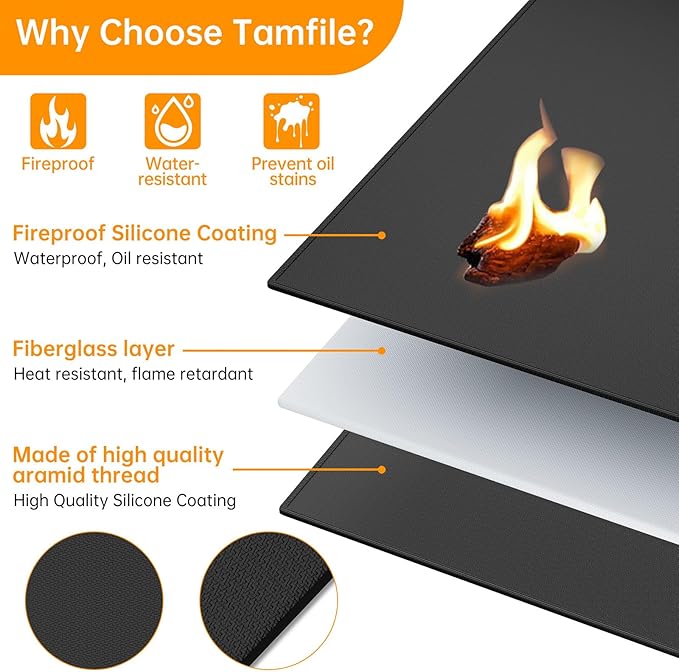 Tamfile Large 78 x 48 Inch Under Grill Mats for Outdoor Grill, Double-Sided Fireproof Heat-Resistant Pad, Indoor Fireplace/Fire Pit Rubber Mat, Oil-Proof Waterproof BBQ Protector for Deck and Patio