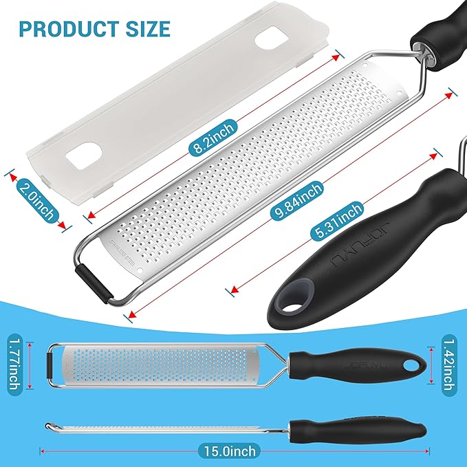 Lemon Zester & Cheese Grater – Sharp Stainless Steel Grater for Citrus, Parmesan, Garlic, Chocolate & Ginger, Non-Slip Grip, Safety Cover & Cleaning Brush