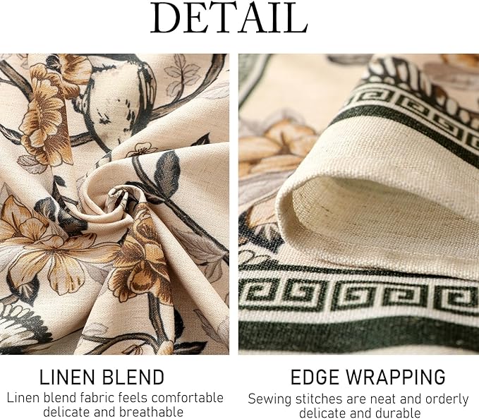 ISAENNE Designer Vintage Linen Long Rectangle Tablecloth,Floral and Bird Pattern Elegant Table Cloth,Fall Wrinkle Resistant Decor Tablecloths for Dining Kitchen Christmas,63"*102"-Murad A