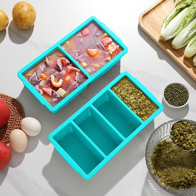 Silicone Freezer Trays with Lid for Soup, 1-Cup & 2-Cup Large Ice Cube Molds Food Storage Containers for Meal Prep, Freeze 250mL/125mL Portions – 2 Pack