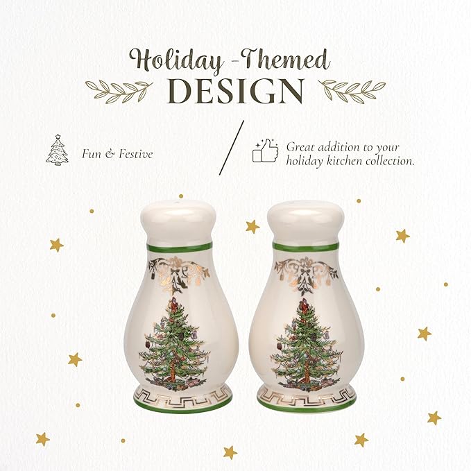 Spode Christmas Tree Gold Salt & Pepper Shaker Set (2-Piece) - Holiday Kitchen & Table Décor - Festive Home Accent, Christmas Gift, Stocking Stuffer for Friends & Holiday Enthusiasts
