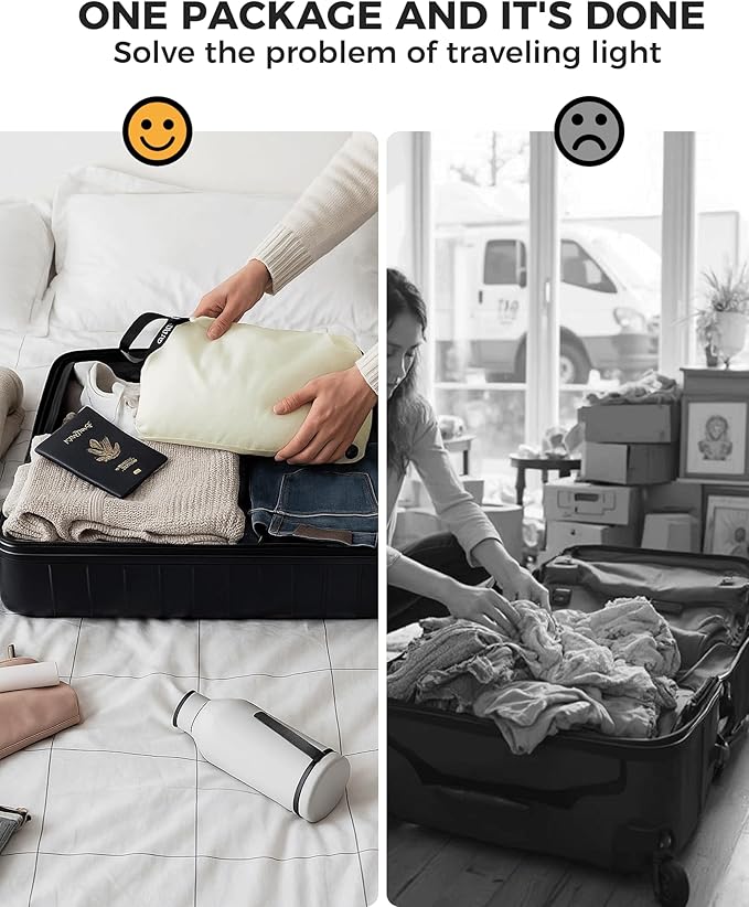 Travel Laundry Bag, Pump Free Vacuum Storage Bag Reusable Compression Dirty Clothes Travel Bag Waterproof Wet Dry Bags Large Capacity Space Saver Bags Camp Clothes Organizer (1 Pcs)(White, L)