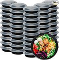 Klex 48 Oz, 50 Sets Meal Prep Containers with Airtight Lids, BPA Free, Reusable Plastic Food Container, 48 oz, Round, Black/Clear, 50 Sets