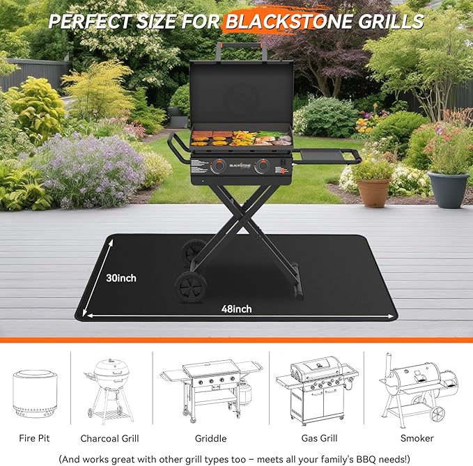 48x30 inches Large Under Grill Mats for Blackstone, Double-Sided Fireproof Outdoor Grill Protective Mat, Oilproof Waterproof BBQ Fire Pit Fireplace Mat
