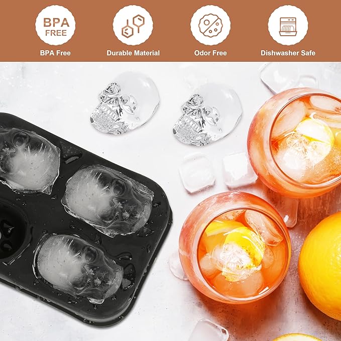Ice Cube Tray Skull Shaped Silicone Ice Cube Molds Essential Bartender Accessory for Whiskey Cocktail Bourbon Lovers Eco Friendly Ice Cube Tray