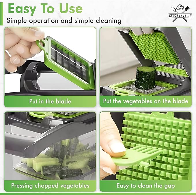 16-in-1 Vegetable Chopper with 8 Blades, Veggie Slicer & Dicer, Food Chopper with Container & Lid, Onion Chopper, Salad Chopper