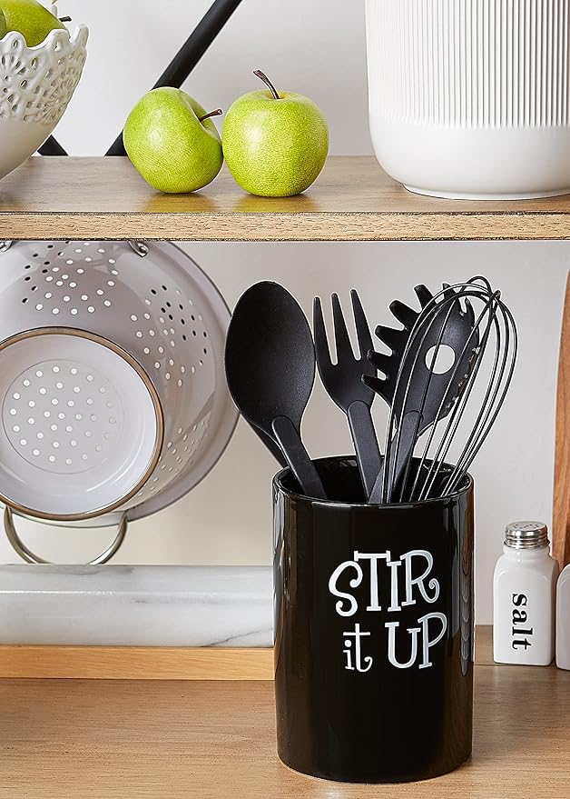 DII Kitchen Accessories Retro Collection, Ceramics, Utensil Holder, Black