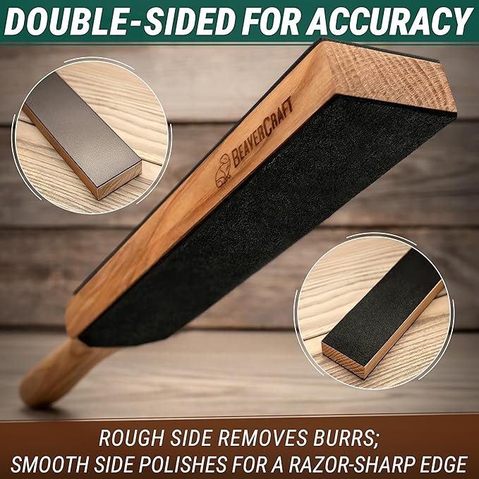 BeaverCraft Leather Strop for Knife Sharpening - Dual-Sided Knife Strop with Stropping Compound Kit - Honing Strop Block 14" for Woodcarving Tools, Chisel Knife Sharpening Kit Leather Sharpener LS6P1