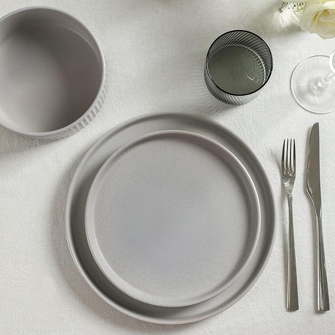 Stone Lain Haven Modern Stoneware 4 Piece Dinner Plates Sets, Dish Set for 4, Reactive Glaze Grey