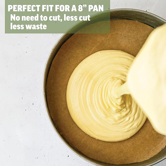 Zenlogy 8 Inch Parchment Paper Rounds (100 Sheets) - Unbleached, Pre-cut, High Heat, Round Liners - Fits 8 inch Round Cake Pans or Great for Freezing, Storing, and Separating