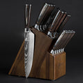 SENKEN 16-Piece Natural Acacia Wood Kitchen Knife Block Set - Japanese Chef's Knife Set with Laser Damascus Pattern, Includes Steak Knives, Kitchen Shears, Santoku, Cleaver & More (Wooden Handles)