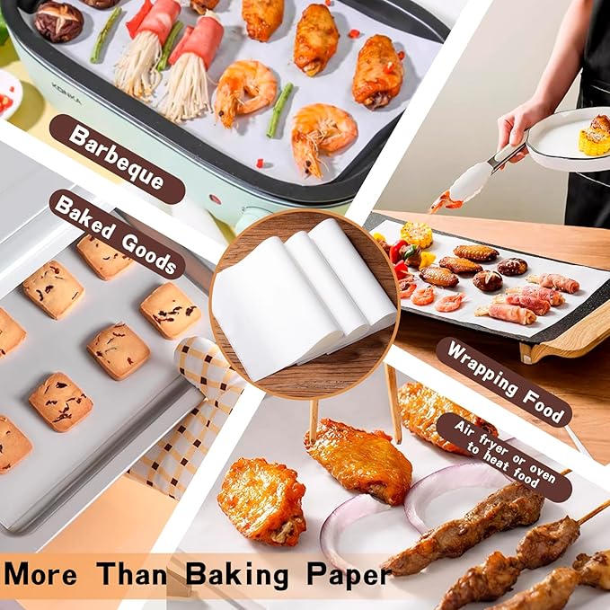 Parchment Paper Sheets 200Pcs, 6 * 8 in Precut Non-Stick Baking Parchment Paper for Oven Liners/Air Fryer/Grilling,White Parchment Sheets for Baking Air Fryer Paper Liners