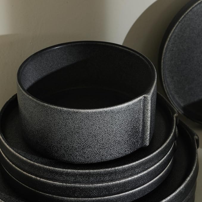 Stone Lain Bao 8-Piece Bowl Set Stoneware, Charcoal