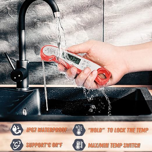 Digital Meat Thermometer, Waterproof Instant Read Food Thermometer for Cooking and Grilling, Kitchen Gadgets, Accessories with Backlight & Calibration for Candy, BBQ Grill, Liquids, Beef, Turkey…