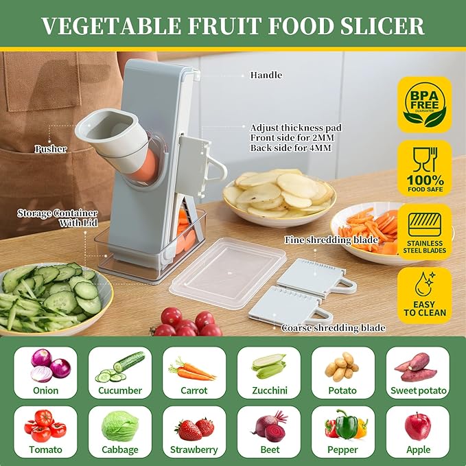 Safe Mandoline Slicer for Kitchen, 4-In-1 Chopper Vegetable Cutter, Mandolin Julienne Slicers for Fruits and Vegetables, Potato Cutter for Fries, Kitchen Gadgets and House Essentials