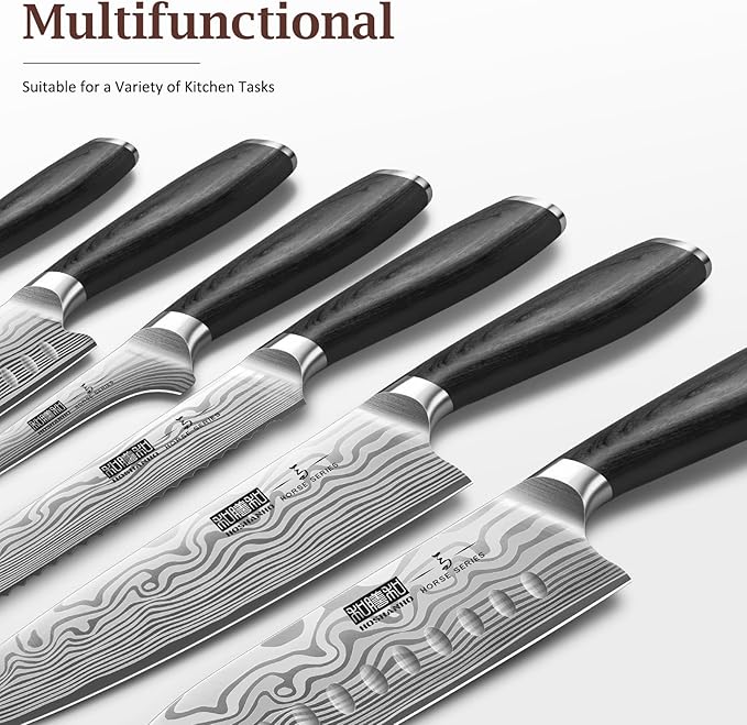 HOSHANHO 7 Pieces Knife Set with Magnetic Knife Holder, Ultra Sharp Powder Steel Kitchen Knives Set, Professional Chef Knife Sets with Ergonomic Pakkawood Handle