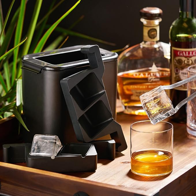 Viski Ice Maker, Whiskey Ice Cube Molds Makes 2 Large Crystal Clear Cubes, Perfect for Old Fashioned, Bourbon, Scotch & Craft Cocktail Drinks, Home Bar Accessories, Barware Essentials, Set of 1, Black
