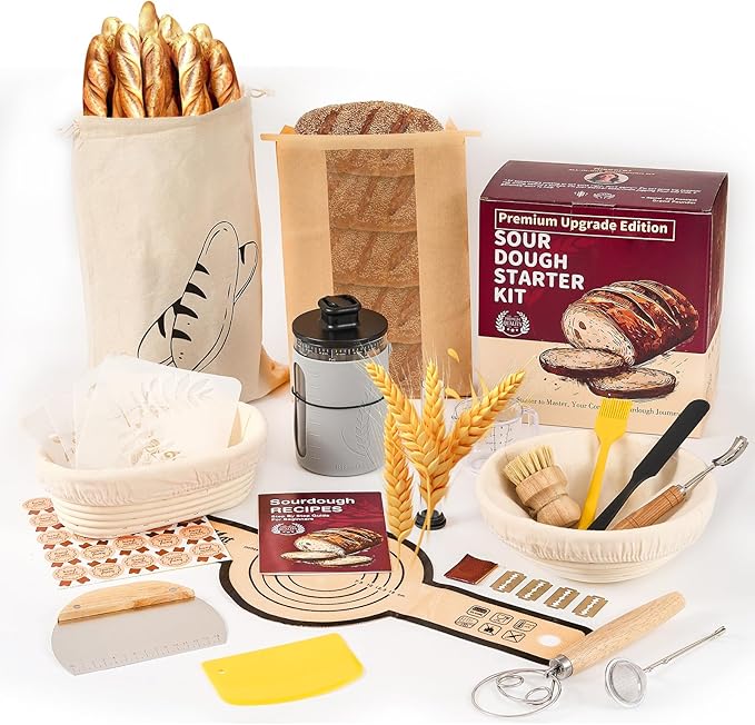 Personalized Sourdough Starter Kit with Personalized Sourdough Starter Jar, Round and Oval Banneton Bread Proofing Basket Set, Sourdough Baking Tools, Bread Making Supplies Gift for Bakers all