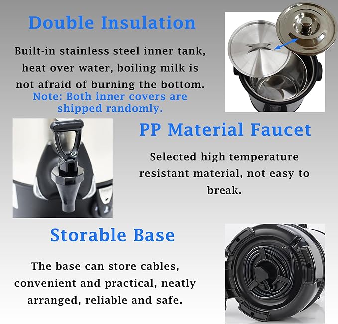 Electric Hot Milk Kettle Warmer Stainless Steel Hot Milk Dispenser Hot Milk Boiler And Warmer with Double Liner Quick-Temp or Boil for Milk Tea Coffee 1500W 8.8 Liter Capacity