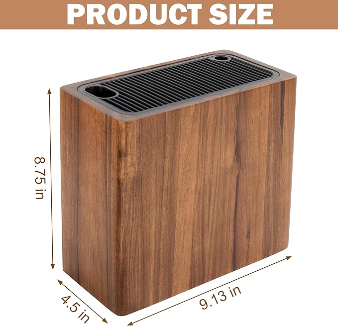 RedCall Acacia Wood Knife Holder Block,Large Universal Knife Block without knives,Wooden Kitchen Knife Block for Countertop,Knife Holder Organizer with Slots for Scissors and Sharpening Rods Storage