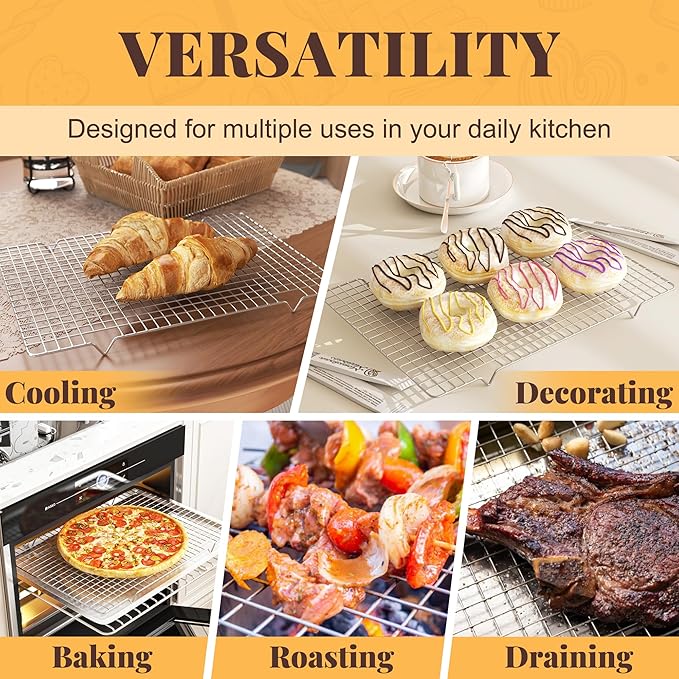 Cooling Racks for Cooking and Baking - 2 PCS 11.65" x 16.85" Grid Wire Baking Rack for Oven Cooking, Baking, Grilling, Roasting - Dishwasher Safe Bacon Rack - Fits Half Sheet Cookie Pan