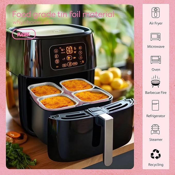 50 Pcs Mini Cake Pans with Lids and Spoons Aluminum Foil Mini Square Baking Cups with Lids Disposable Ramekins Cake Pans Dessert Cups for Wedding Birthday Party(Pink,5oz)