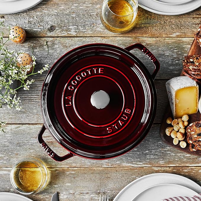 Staub Cast Iron Round Dutch Oven, Made in France, Grenadine, 4-qt, Serves 4-6 people