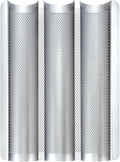 Hesanzol Baguette Pans for Baking 15" x 11", 3 Loaf Carbon Steel French Bread Pan Nonstick Perforated Baguette Baking Tray Silver