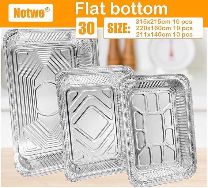 Notwoe® Disposable Aluminum Pans with Lids, 10x7.5 and 7.3x5.3 Square 6.9x4.3 Square Combo Set, Disposable Baking and Cake Pan. (L30 Pack w/Lids)