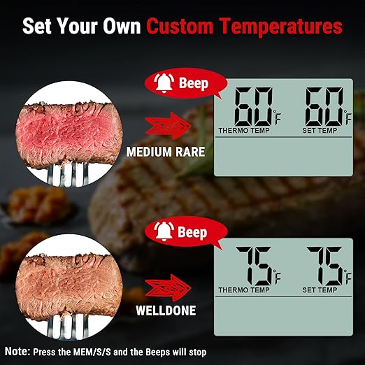 ThermoPro TP16H Large LCD Digital Meat Thermometer for Cooking, Smoking, Grilling, BBQ Food Thermometer with Clock Timer and Stainless Steel Probe, Black