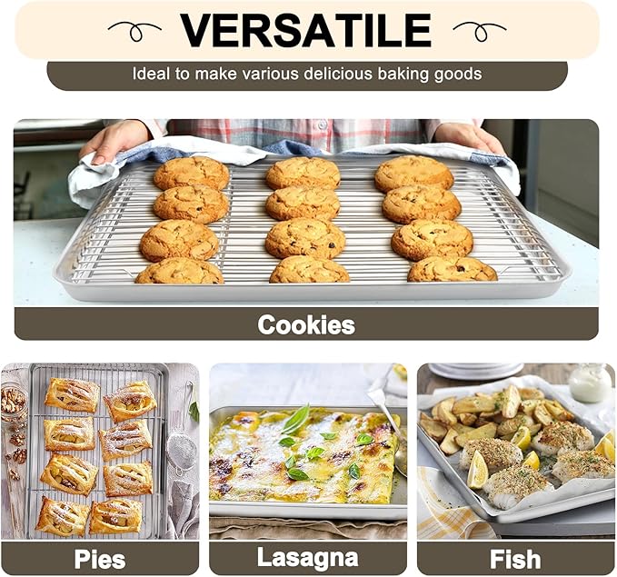 TeamFar Baking Sheet with Rack Set (3 Pans + 3 Racks), 19.6/16/12.5 Inch Stainless Steel Cookie Sheets Baking Pans Trays and Cooling Racks for Cooking Roasting, Non-Toxic & Heavy Duty, Dishwasher Safe