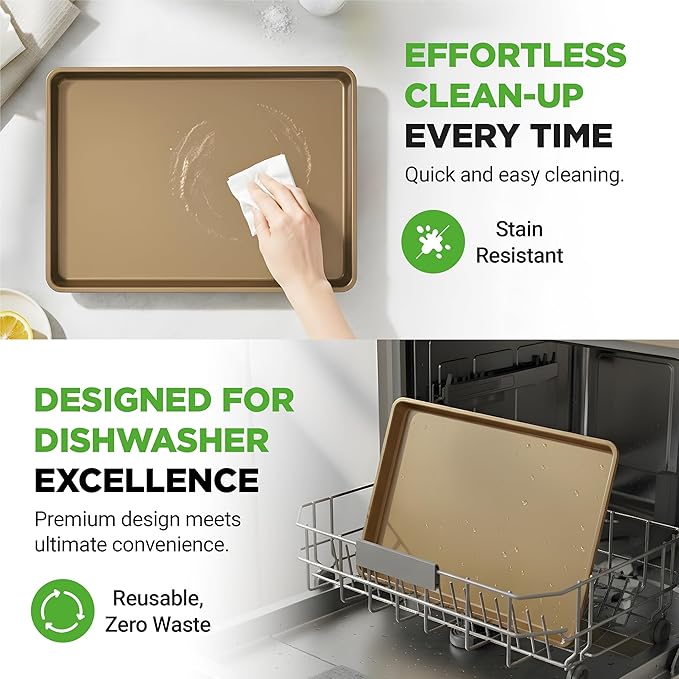 NutriChef Nonstick XL Cookie Sheet Baking Pan - Extra Large 22" x 16" Carbon Steel Oven Baking Sheet for Pastries, Desserts, & More - Dishwasher Safe, Gold