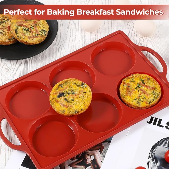 CAKETIME Muffin Top Pan Non Stick, 4 Inch Metal Frame Round Egg Baking Pan for Oven English Muffins, Whoopie Pies, Corn Bread, Egg Bites, Breakfast Sandwiches Tarts 4 Pack Brown