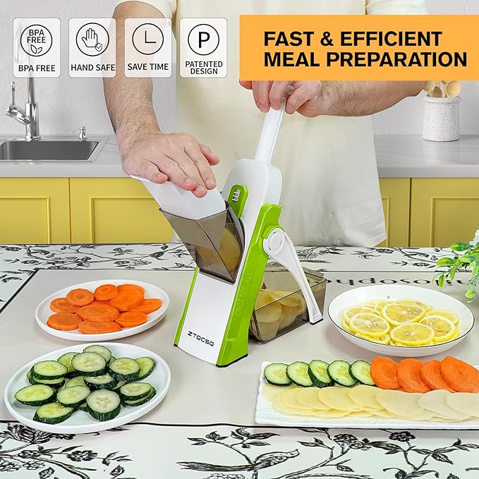 Safe Mandoline Slicer for Kitchen, Vegetable & Food Cutter & Thickness Adjustable 0.1-8 mm. Easy to Clean, Storage, Kitchen Faster Slice Artifact (Only Slice) (Green)