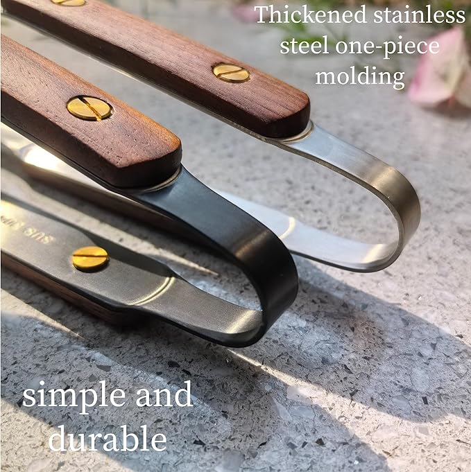 Premium Kitchen Tongs - 304 Stainless Steel & Walnut Wood, Comfortable Grip, Non-Slip Design, High Heat Resistant - Ideal for Home, Cooking, Barbecue & Frying Steak, 9-Inch, silvery
