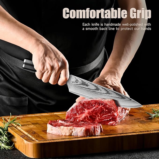 Sunnecko Chef Knife,Japanese VG10 Core Steel Damascus Knife,Professional Razor Sharp Kitchen Knives with Knives Sharpner
