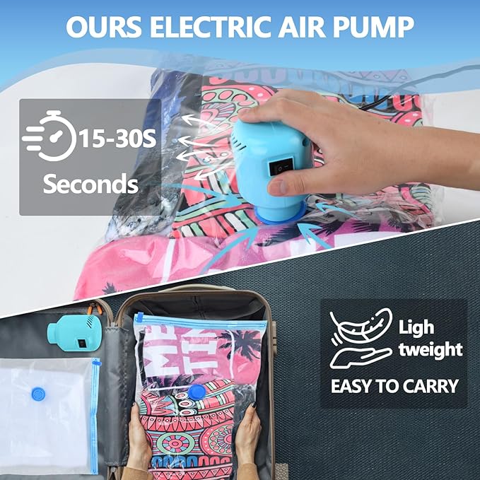 Vacuum Storage Bags with Electric Air Pump, 6 Pack (3 Jumbo, 3 Large) Fast Deflating Double Zip Seal Space Saver Bag for Clothes, Mattress, Blanket, Duvets
