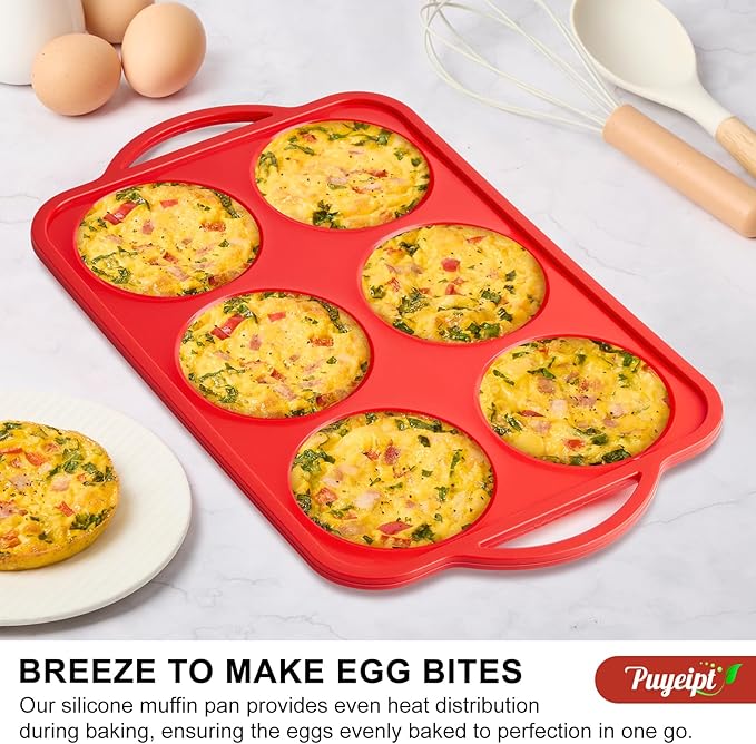 4 Inch Silicone Egg Mold for Breakfast Sandwiches with Metal Frame, Jumbo Size Muffin Top Pan, Silicone Egg Bite Baking Tray, BPA Free & Non-Stick