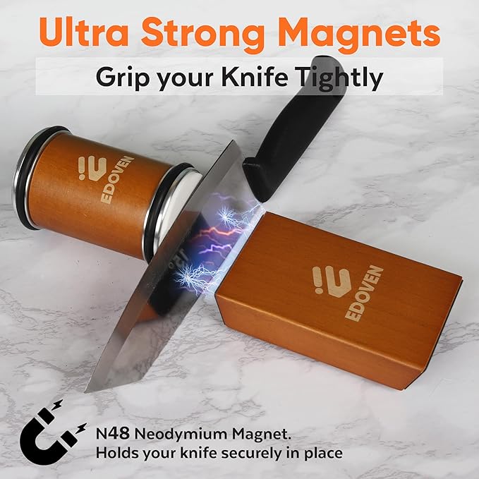 Rolling Knife Sharpener Kit - Beech Wood Magnetic Rolling Sharpener for Knives with 15 & 20 Degree Angles - Elegant Gift for Chefs & Cooks - Knife Sharpening Kit for Kitchen & Pocket Knives