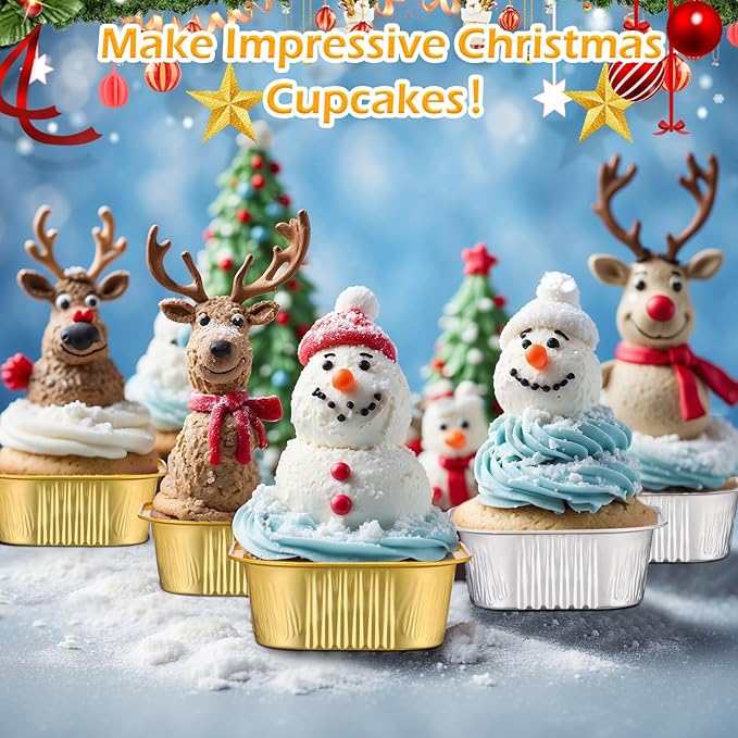 Aoriher 150 Pieces 10 oz Mini Cake Pans with Lids Aluminum Foil Baking Cups Square Disposable 4 x 4" Large Cupcake Cups Baking Tins for Kitchen Brownie Pudding Desserts Holder (All Golden,All Silver)