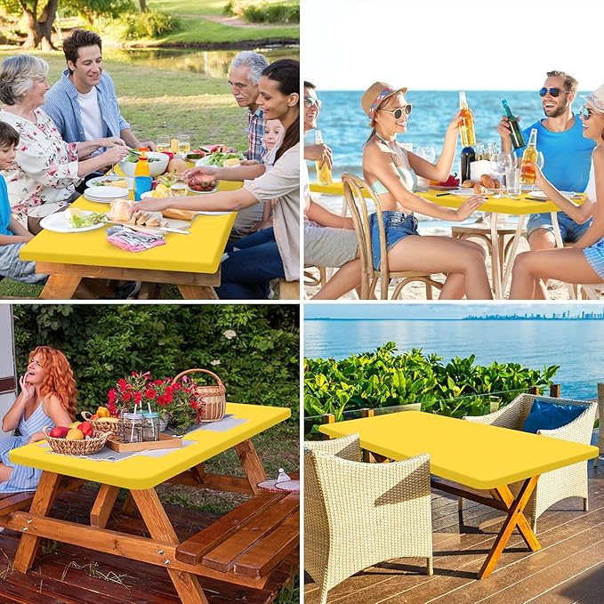 homing Rectangle Table Cloth Cover, Waterproof Polyester Elastic Fitted Tablecloth, Fits for 6 Foot Folding Tables, Washable Table Protector for Picnic, Camping, Outdoor (Yellow, 30" x 72")